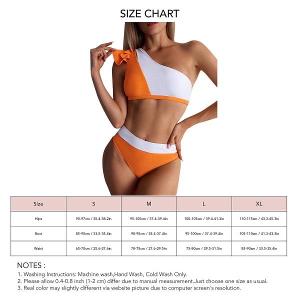 Kvinnor One Shoulder Bikini Color Blocking Stretch Tight Fit Bikini Set för Simning Party Yellow M