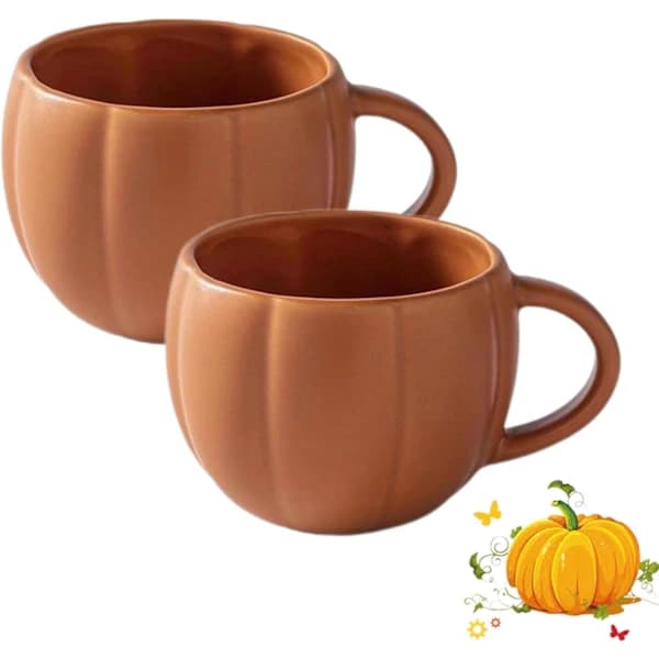 Gresskar Keramisk Krus, 2-pakning Gresskarformede Halloweenkrus, Innovative Høst Kaffe Melk Kopper