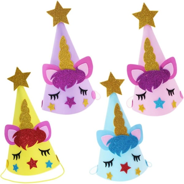 Sparkle Juhlahatut lapsille - 4 kpl Syntymäpäiväjuhla Favor Cone hatut, ensimmäisen syntymäpäivän cap, lahja tytölle