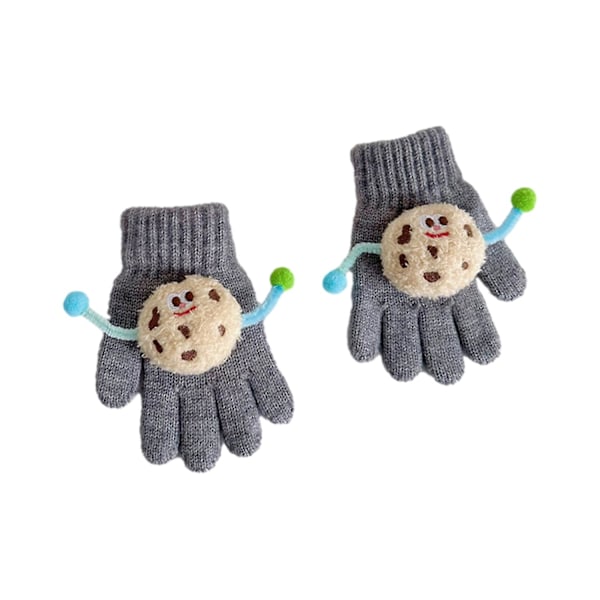 1 Par Barnens Höst Vinter Stickade Vantar Cartoon Cookie Dekoration Pojkar Flickor Vantar Ribbade Manschetter Grey