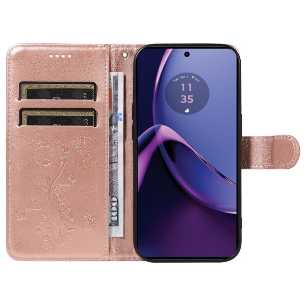 For Motorola Moto G84 5G skinntelefonveske med aprikosblomstmønster Rose Gold