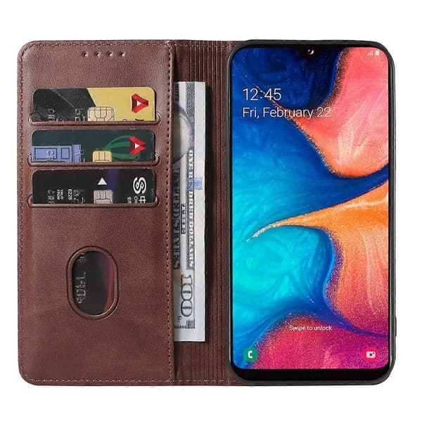 Til Samsung Galaxy A20e Magnetisk Lukning Læder Telefon Cover Brown