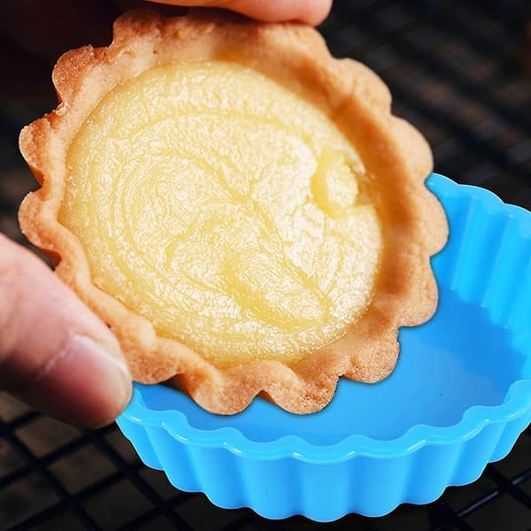 8 stk. silikone kageforme, non-stick runde tærteforme, runde riflede flanbageforme til muffins, quiche