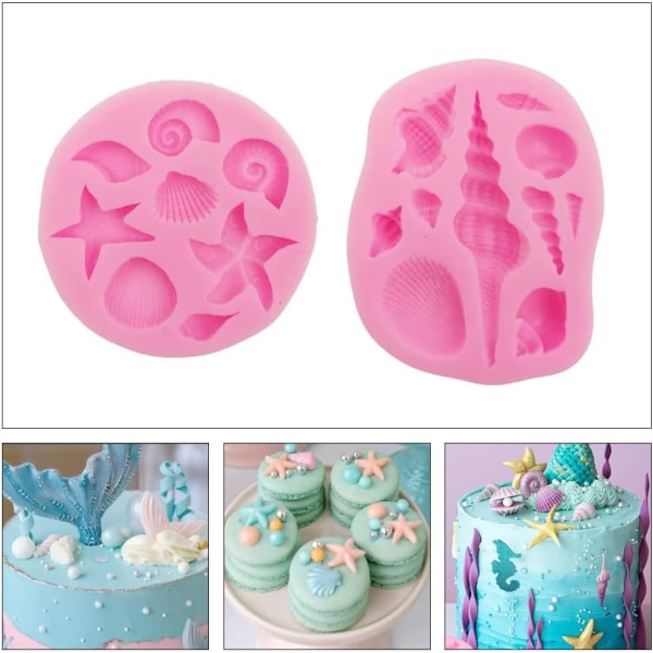 2 kpl meriteemaisia ​​molds kuori kotilo Meritähti Fondant kakkumuotit Uudelleenkäytettävät makeat molds Työkalut tee-se-itse kakun koristeluun