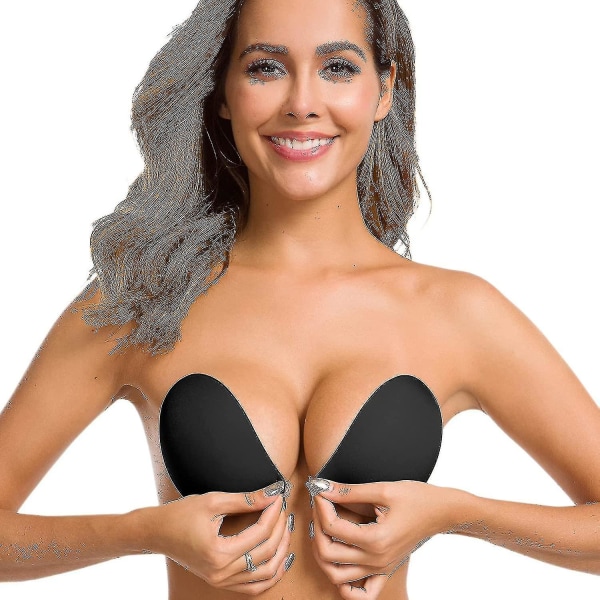 Silikonklebende BH Stroppeløs Push Up Usynlig Gjenbrukbar Ryggløs BH for kvinner Lace black B