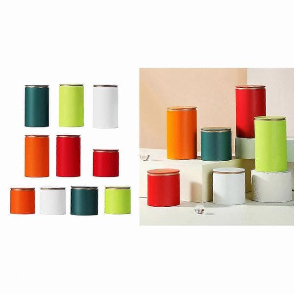 Lille rød metaldåse til opbevaring af urter, løs te og kaffe, holdbart og elegant design orange small