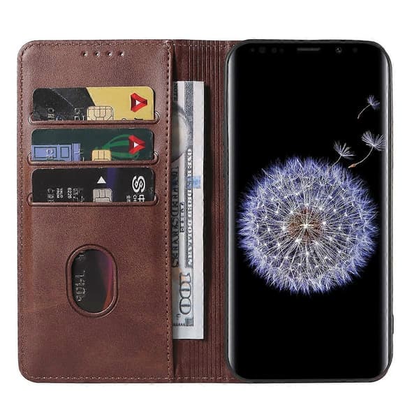 Magnetiskt Läderfodral för Samsung Galaxy S9 Plus Brown