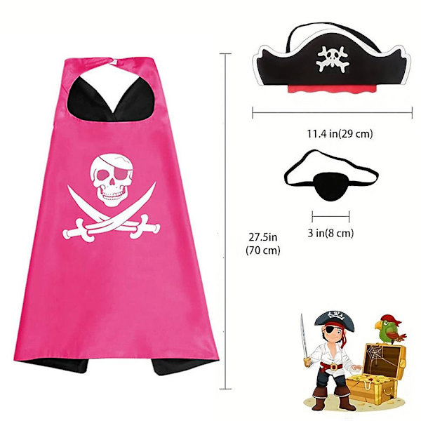 Børnepirat Kappe Cosplay Kappe Skelet Kappe+hat+øjenlap Til Festkostume 3