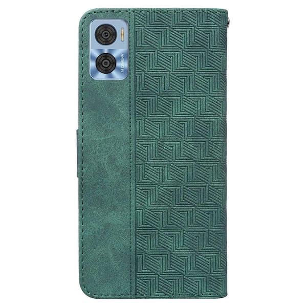 Geometrisk præget flip-læder telefoncover til Motorola Moto E22/E22i Green