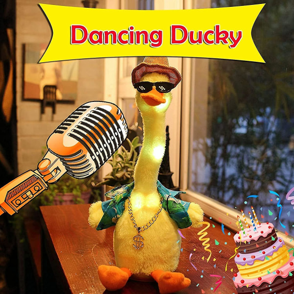 Dans Singing Duck Plysch Interaktiv leksaksinspelning Belysning stoppade leksaker med 120 låtar A