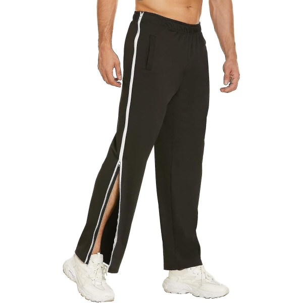 Træningsbukser til mænd med lynlås i fuld længde, joggingbukser, afrivningsbukser, fritidsbukser, løse, afslappet sportstøj med lomme Black XL