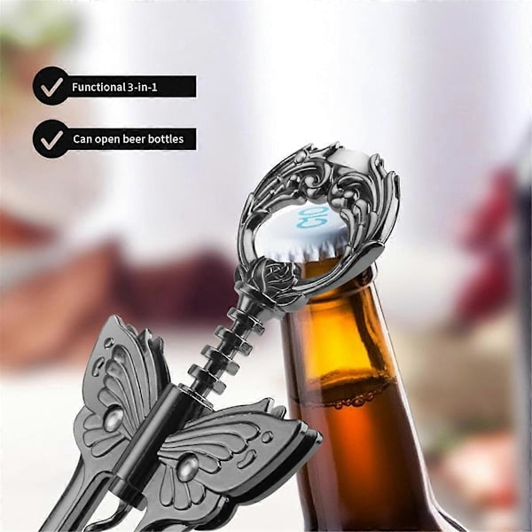 Viinipullonavaaja, 3 in 1 sinkkiseos Premium Wing Corkscrew Viinipullonavaaja monitoimipullolla Black Gray