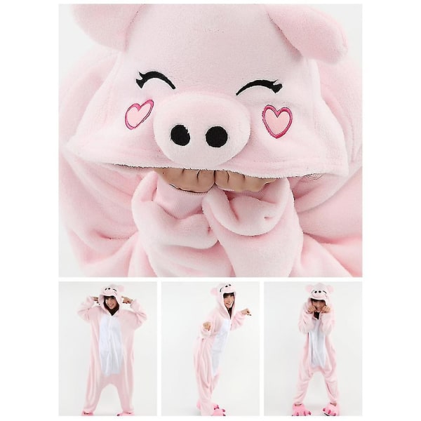 Animal Onesie Dam Flanell Pyjamas Set Vuxen Unisex Män Halloween Gris Cosplay Kostym Par Sovkläder Barn Jul Jumpsuits Pink Pig 12T(Height 135-144CM