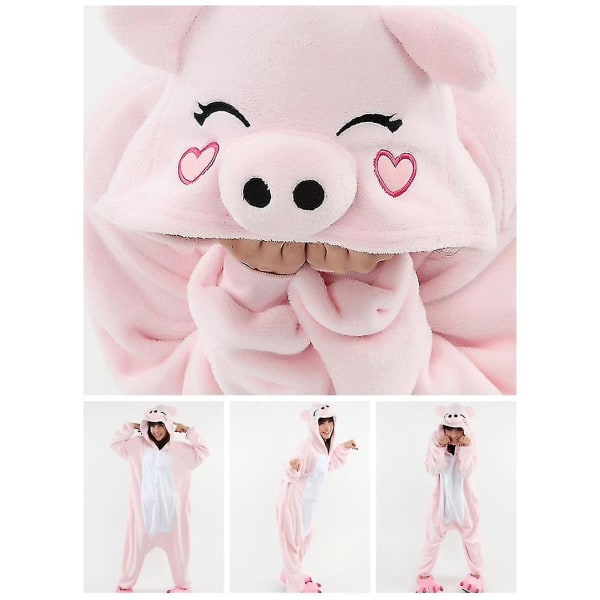 Animal Onesie Dam Flanell Pyjamas Set Vuxen Unisex Män Halloween Gris Cosplay Kostym Par Sovkläder Barn Jul Jumpsuits Pink Pig 8T(Height 115-124CM)