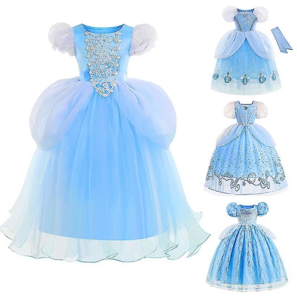 Cinderella Dress Hame Halloween Cosplay Puku Lasten Tyttöjen Juhlamekot Wig01 140cm