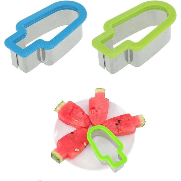 2 stk Vannmelon Cutter Melon Cutter for Creative Is Lolly Rustfritt Stål Cutter for Diy Frukt Biscuit Tool Blue-Green