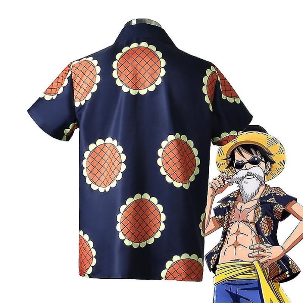 Unisex Anime Luffy One Piece Hawaiiansk skjorta för vuxna Solros Svart Aloha One Piece Monkey D Cosplay XL