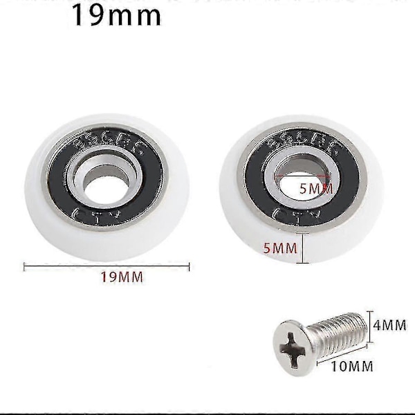 Sæt af 8 udskiftningshjul til 19 mm diameter brusedør