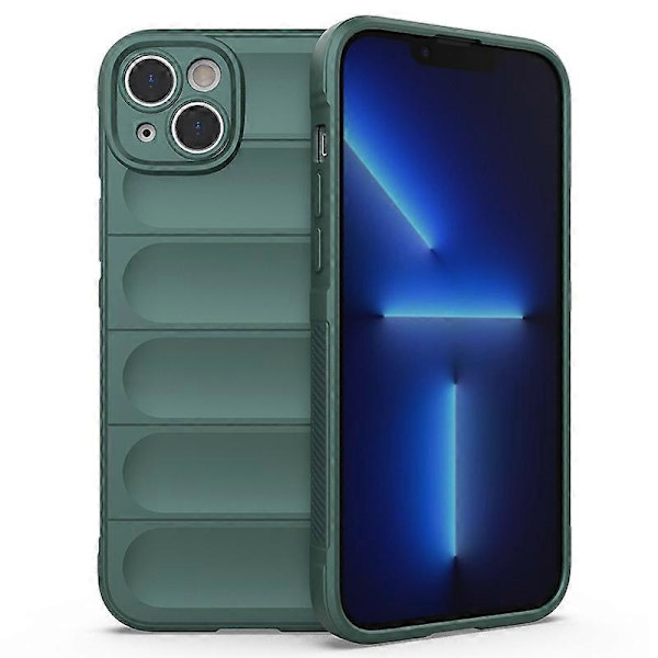 For iPhone 14 Plus Magic Shield TPU + Flannel Telefoncover Dark Green