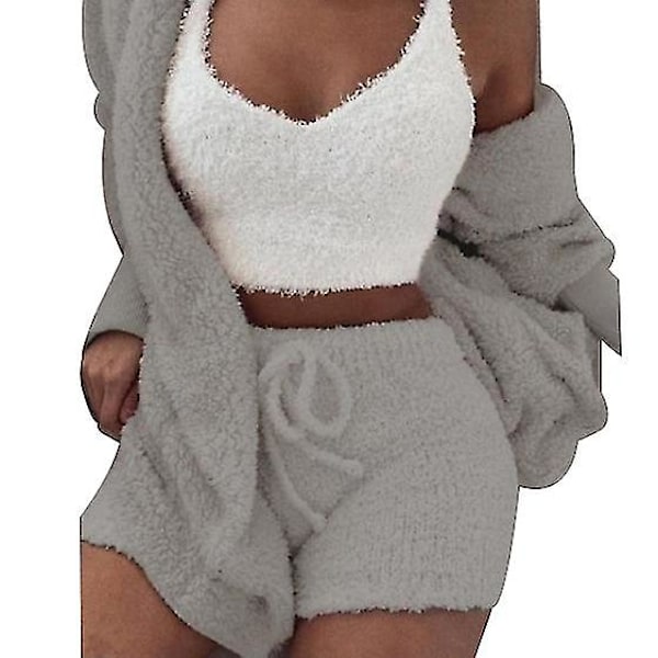 Naisten Talviset Lämpimät Pyjamat 3-osainen Urheilupuku Gray L