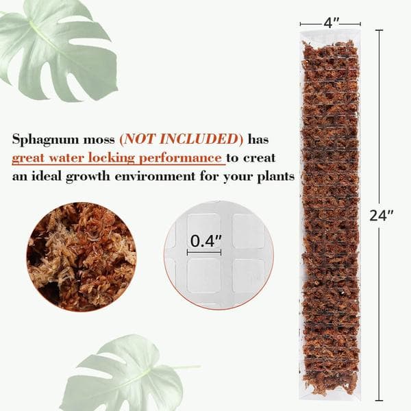 61 cm Plast Sphagnummossa Stolpe, 2-pack, för Monstera-växter, Klätterväxter, Stöd för Inomhusväxter