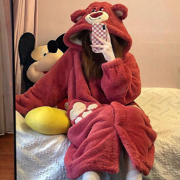Naisten Löysä Flanelli Takki Pukeutumistakit Yöasut Coral Fleece Pyjamat Mekko Söpö Piirretty Hirviö Plussi Yöpaita Syksy Talvi bear M