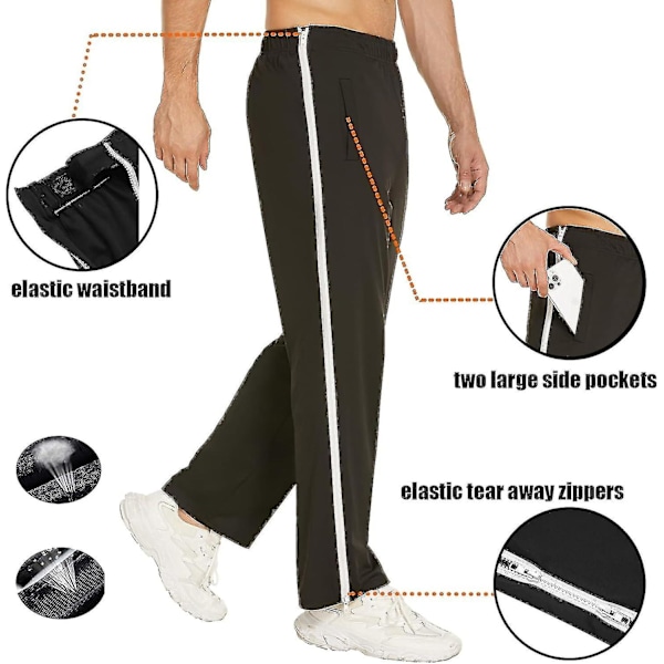 Träningsbyxor för män med dragkedja i hel längd, joggingbyxor, avrivna byxor, fritidsbyxor, lösa, casual med ficka Black L