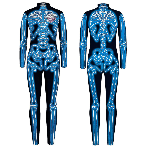 Halloween skelet kostume til børn og voksne, behagelig Onesie Jumpsuit-s-blue