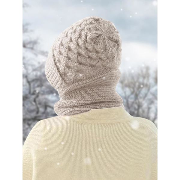 Beaniehatt med Integrerat Öron- och Vindskydd, Elastisk Stickad Tjock Varm Sammansatt Vinter Khaki
