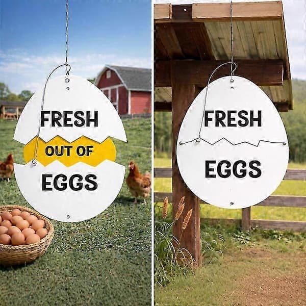 Metallskylt \"Farm Fresh Eggs\" - Rustik lantgårdsdekor för hönshusets fram- och baksida