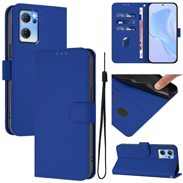 Lanyard PU Etui Til OPPO Reno7 5G Global Dark Blue