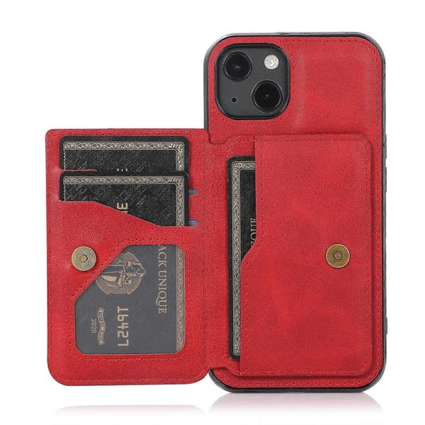 Kalvetekstur Magnetisk Kort Taske Etui Til iPhone 14 Red
