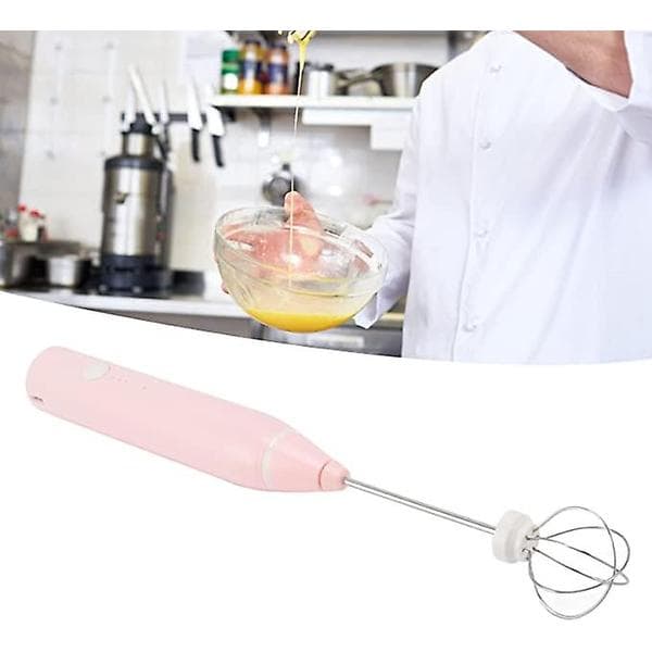 Mini håndholdt elektrisk skumvisp, multifunksjonell elektrisk visp, elektrisk eggevisp, kaffeskummer med 2 eggevisphoder for kaffe (rosa)