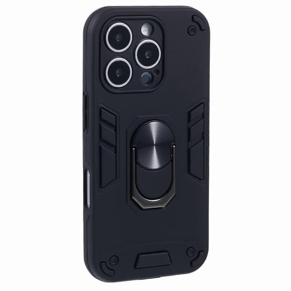 Til iPhone 16 Pro Max Cover PC+TPU Drop Defend Telefon Cover med Ring Kickstand - Grøn Multicolor Black