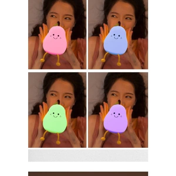 Cute Smiling Pear Silicone Night Light with 7 Colors LED Light
