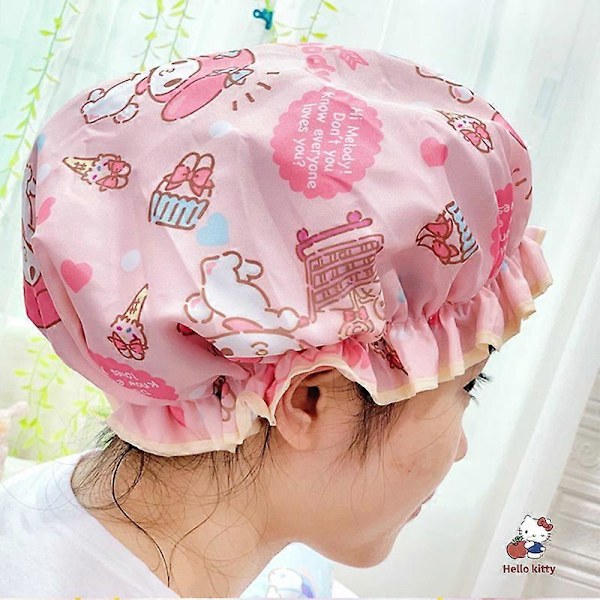 Tegneserie Sanrio Hellokitty Dobbeltlags Badehætte Kawaii Cinnamoroll My Melody Kuromi Vandtæt Og Støvbestandig Beskyttende Hat 08 Adult version