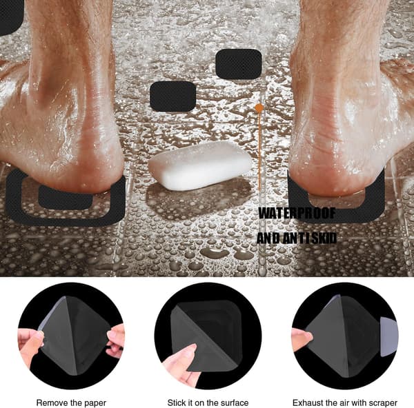 (Black) 72 Pcs Non-Slip Bathtub and Shower Stickers with Scraper
