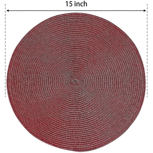 Pyöreät punotut pöytätabletit, 6 kpl, 15 tuumaa (tummanpunainen)