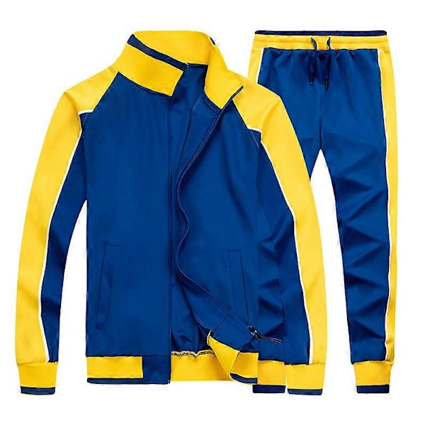 Männs Aktivkläder Hel Dragkedja Varm Träningsoverall Sportset Casual Sweat Suit Blue S