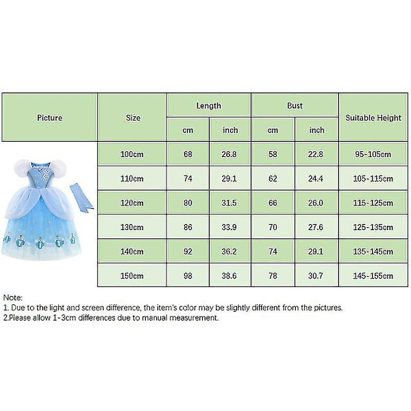 Askepottkjole Skjørt Halloween Cosplay-kostyme Barn Jenter Festkjoler PHGN22004 Dress kit 110cm