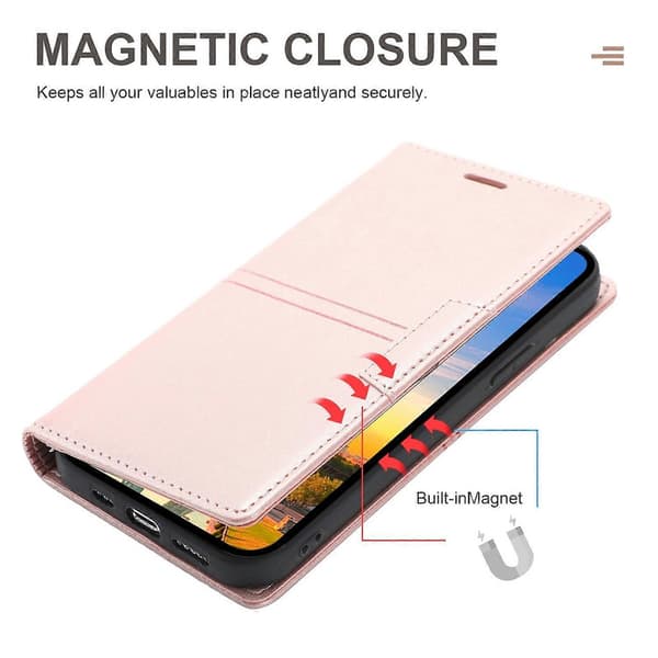 Magnetisk telefondeksel i lær til iPhone 14 Plus Rose Gold