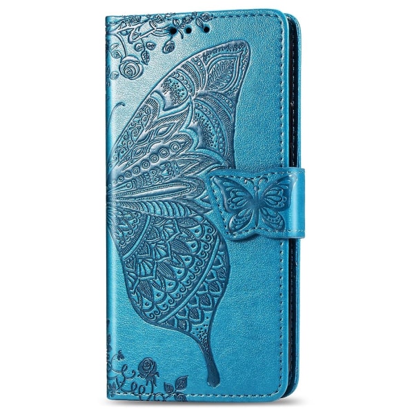 Butterfly Love Flowers Prægning Horisontal Flip Læder Taske Til Lg Q60, Med Holder & Kort & & Blue