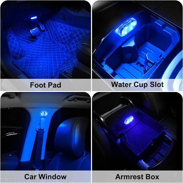4 kpl Auton LED-valot Sisätiloihin Langattomat, 7 Väriä Auton Sisävalot, Kannettava USB-Latautuva Auton Sisätila LED-Yövalo
