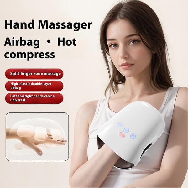 Värmande handmassageapparat luftkompressionshandskar för artritsmärta, fingerledsterapi termisk White