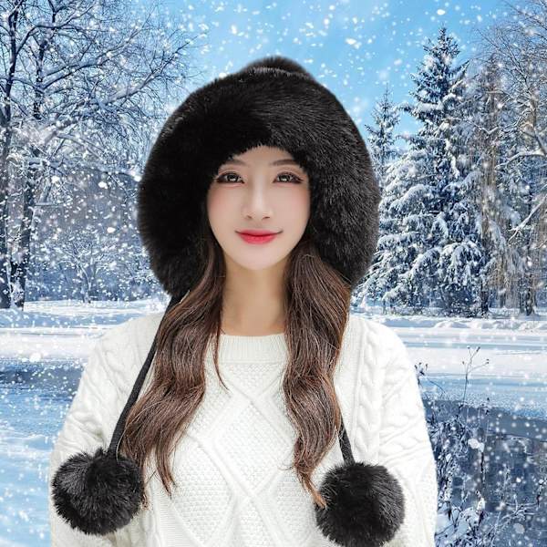 Dam vinter Peruvian öronbeklädnad Beanie Hat Öronklaffar Sherpa Skidmössa Stickad Fleecefodrad 3 Pom A1-m1399-black One Size