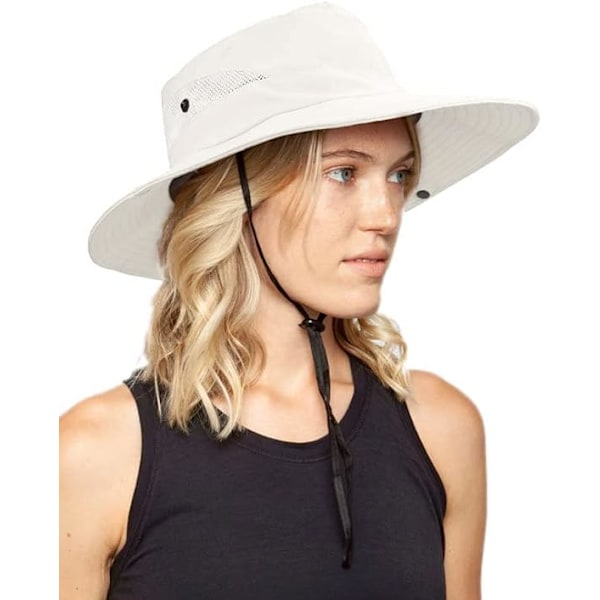 Kvindernes udendørs UV-beskyttelse-foldbare solhatte mesh bredskygget strand fiskeri hat med hestehale-hul