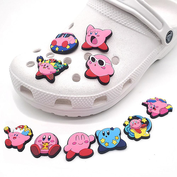 10 st/set Kawaii Kirby-serie skodekorationer Söta tecknade skodekorationer för DIY Croc Clog Sandaler Armband Dekoration Tillbehör