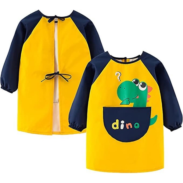Vandtæt malerforklæde frakke til børn Drenge Langærmet kunstnerfrakke med taske (gul)