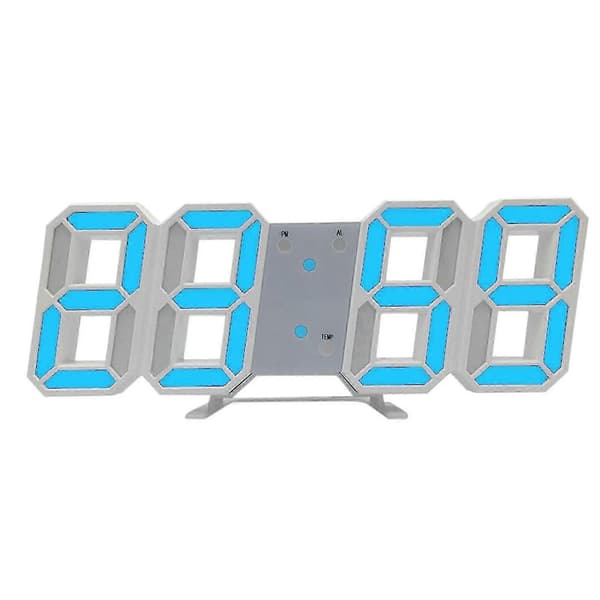 3D LED Digital Klocka Väggdekor Glödande Nattläge Justerbar Elektronisk Bordsklocka Väggklocka Dekoration Vardagsrum LED Klocka Blue