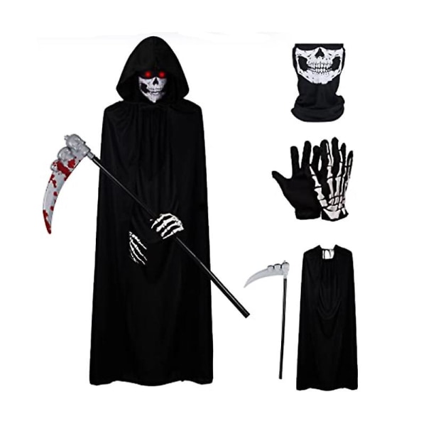 Holiday Party Adult Reaper Black Cape viitta Halloween-asun rekvisiitta four piece set